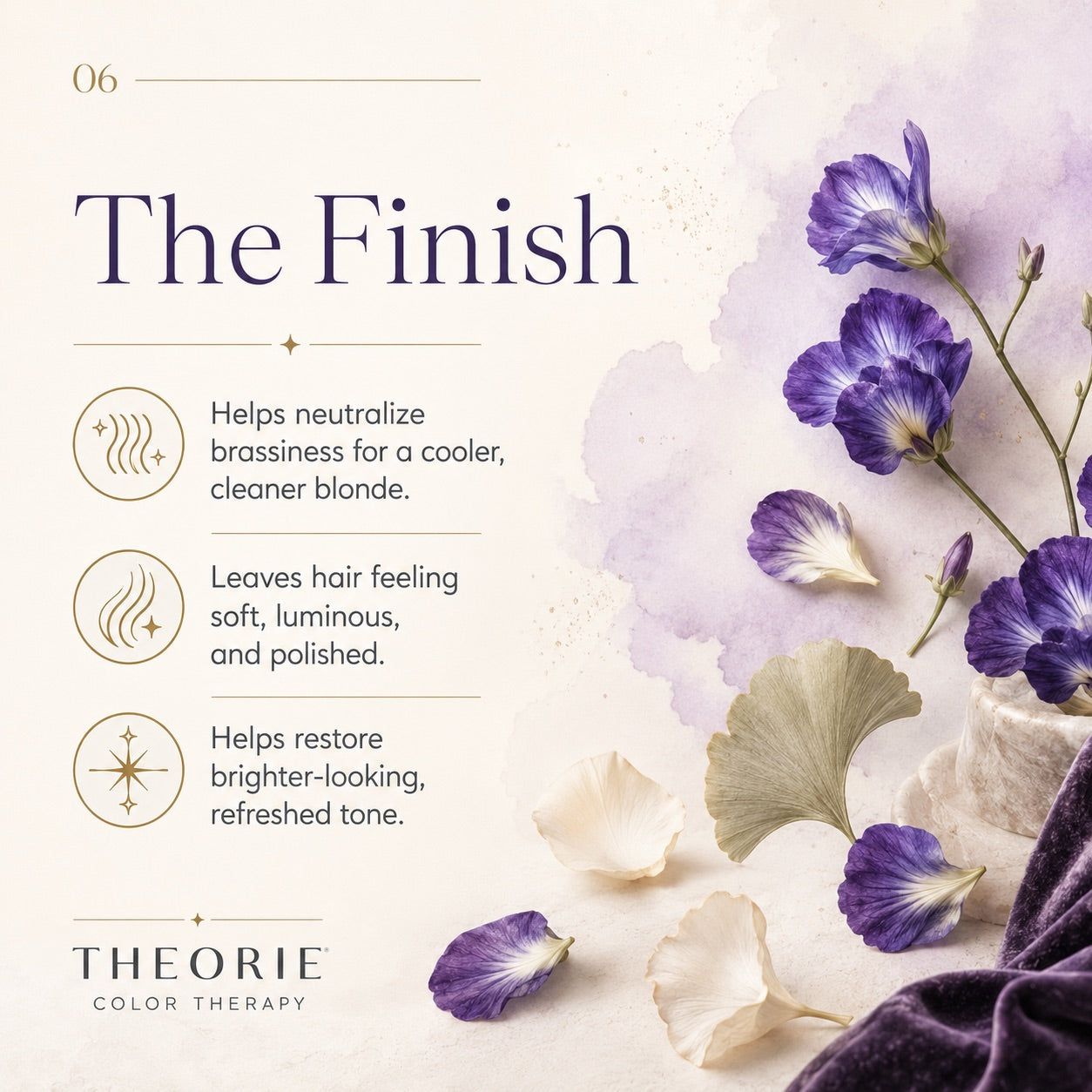 Theorie Color Therapy advertisement with flowers and text on a light background